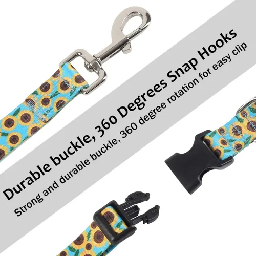 Miniatura 5 de Juego de 2 collares de girasol para perro y correa floral para cachorros, collares ajustables para perros pequeños, medianos y grandes, niños