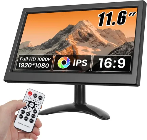 Hikity Monitor HDMI pequeño de 11.6 pulgadas 1920 x 1080P Monitores CCTV portátiles con BNC, AVI, VGA, cable de entrada HDMI, control remoto,