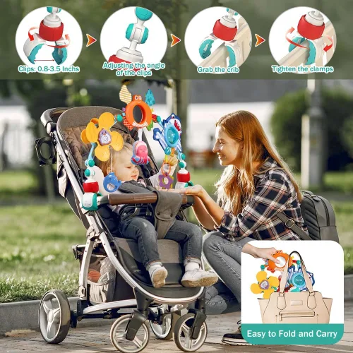 Miniatura 4 de Juguete para cochecito y asiento de coche para bebés Sinomars, arco móvil para cuna ajustable con juguete de sonido y juguetes colgantes para bebé
