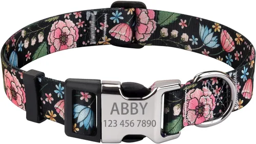 Miniatura 16 de Collares de perro personalizados – Collar floral personalizado con nombre y número de teléfono – Tamaños ajustables para perros pequeños, medianos
