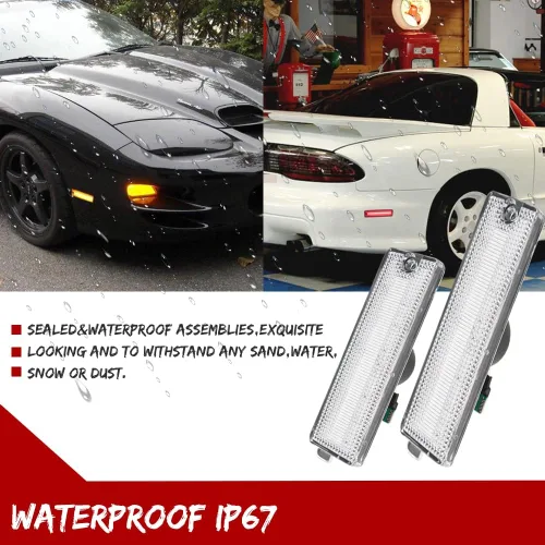 Miniatura 7 de Kit de luces laterales con lente transparente ámbar/roja LED compatible con Pontiac Firebird Trans Am 1998-2002, reemplaza las luces laterales OEM