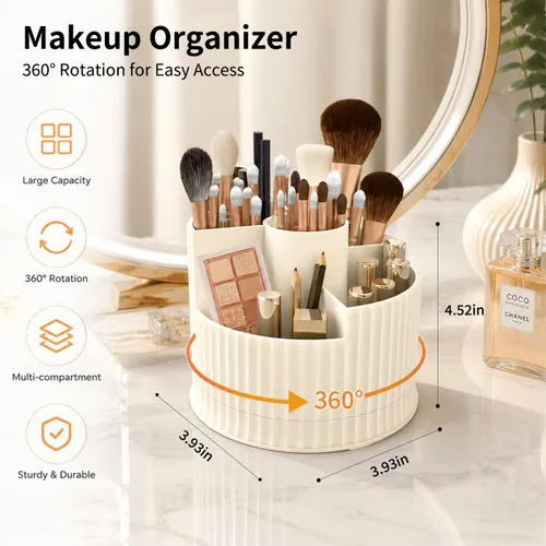 Miniatura 4 de Organizador giratorio de 360° para brochas de maquillaje, 5 ranuras para cosméticos, esmalte de uñas, suministro de arte, cuidado de la piel