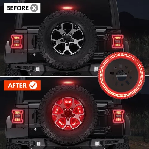Miniatura 4 de SUPAREE Luz de freno de neumático de repuesto de 3 lados, luz LED de rueda de 400 PCS, tercera luz de freno Plug-N-Play que se ajusta para Jeep JL