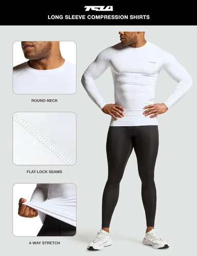 Miniatura 4 de TSLA - Paquete de 1 o 3 camisas de compresión de manga larga FPU 50+ para hombre, camisa de entrenamiento atlético, protector de erupción