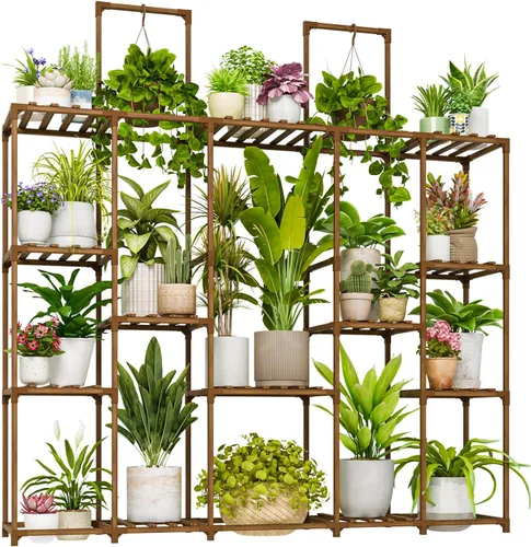 Miniatura 7 de BamWorld - Soporte alto con estante para plantas grandes; Uso en interiores/exteriores. Perfecto para sala de estar, jardín, balcón