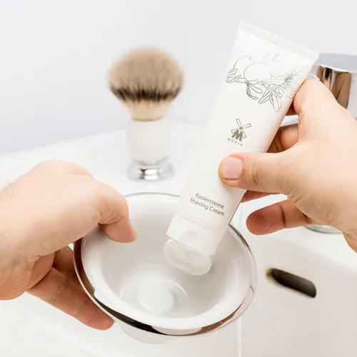 Miniatura 2 de MÜHLE Plato de afeitar con borde platino de porcelana blanca