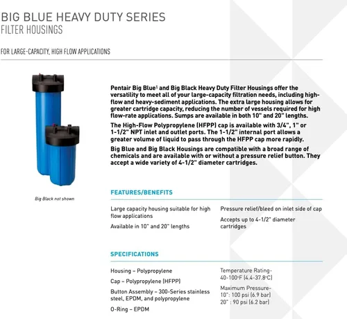 Miniatura 2 de Pentair Pentek 150234 - Carcasa de filtro azul grande, 1 pulgada NPT #20 para toda la casa con tapa de polipropileno de alto flujo (HFPP), 20