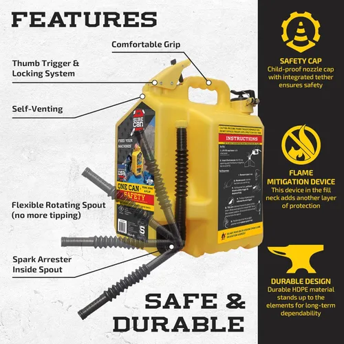 Miniatura 4 de Surecan Lata de seguridad tipo II de 5 galones – Boquilla giratoria flexible, tanque sin derrames, autoventilación, gatillo de pulgar y bidón