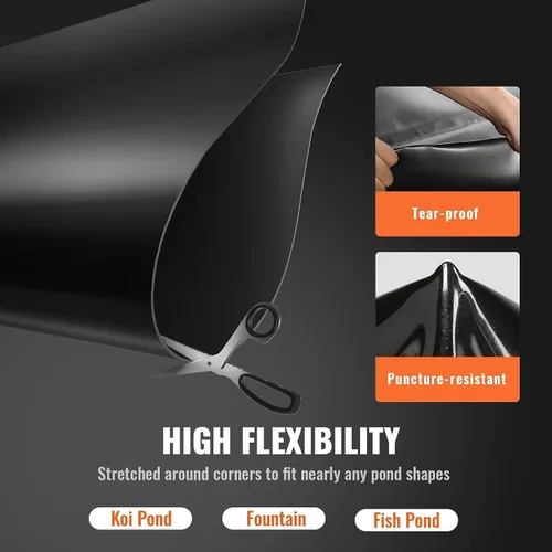 Miniatura 5 de VEVOR Revestimiento de estanque de 10 x 15 pies, grosor de 45 mil, material EPDM flexible y duradero, capa inferior de fácil corte para peces o koi