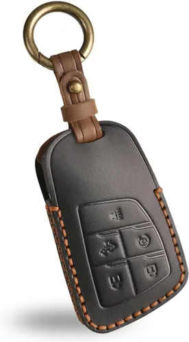 OLLEN Funda de cuero de alta calidad sin tornillos para llavero, compatible con GMC Yukon Denali Sierra Chevy Silverado Suburban Tahoe Buick