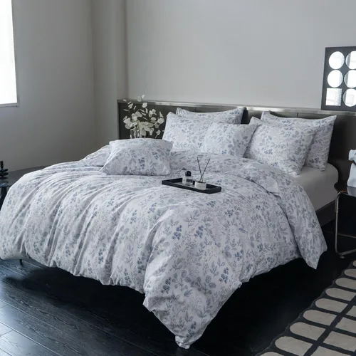 Miniatura 5 de Jane yre Funda de Edredón Queen de Flores de Microfibra Cepillada 3 Piezas Juego de Ropa de Cama Floral Queen Estilo Jardín Patrón Floral Azul Funda