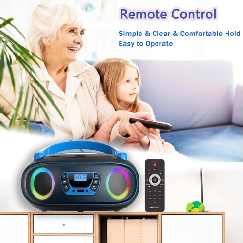 Miniatura 3 de Reproductor de radio portátil CD Boombox con Bluetooth, radio FM, reproducción de MP3 por USB, entrada AUX, conector para auriculares, compatible