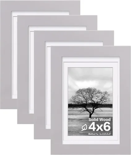 Egofine Juego de 4 portarretratos de 4 x 6, hechos de madera maciza cubierta de plexiglás de 3 x 4.5 pulgadas y 3.5 x 5 pulgadas con paspartú o de 4