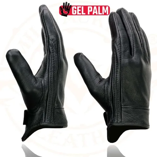 Miniatura 2 de Guantes Milwaukee Leather MG7510 para hombre, de piel negra con palma de gel acolchada, de muñeca corta para motocicleta con "Cubierta de panel
