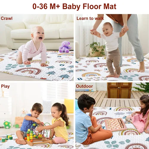 Miniatura 5 de Alfombra de juego Boho Rainbow 50x50 para parque infantil Lavable, portátil, antideslizante, plegable, para gatear al bebé y estar boca abajo