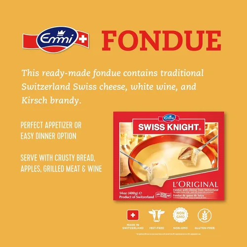 Miniatura 4 de Swiss Knight Cheese Fondue L'Originale, 14 onzas, auténtica fondue de queso suizo, sin OMG, naturalmente sin lactosa y sin gluten, producto de Suiza