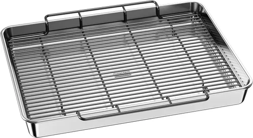 Baker's Secret Bandeja grande para asar no tóxica de 18" con estante, asador 100% de aluminio reciclado, sartén para asar pavo, verduras, aves - La