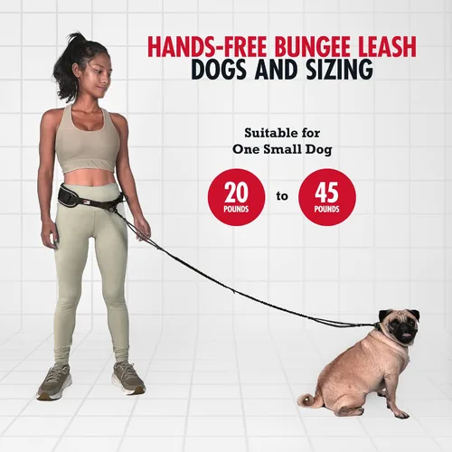 Miniatura 2 de Tuff Pupper Correa de perro resistente manos libres Un perro pequeño/mediano de hasta 45 libras Cómodo elástico absorbente de golpes Asas