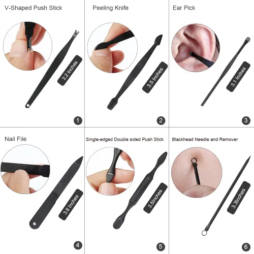 Miniatura 5 de ZIZZON Juego de manicura 18 en 1 profesional de pedicura con tijeras de uñas, kit de aseo con estuche de viaje de cuero (negro/rojo)