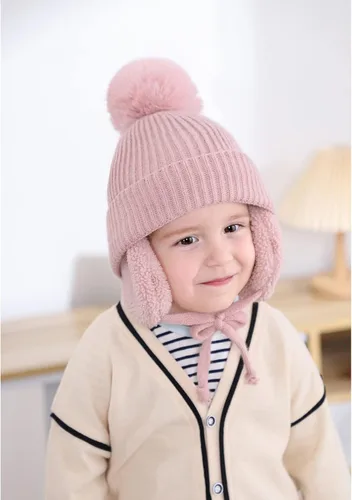 Miniatura 3 de CHOIEO Gorro de invierno para niños pequeños gorro con solapa para las orejas gorro de punto suave y cálido con forro polar con pompón