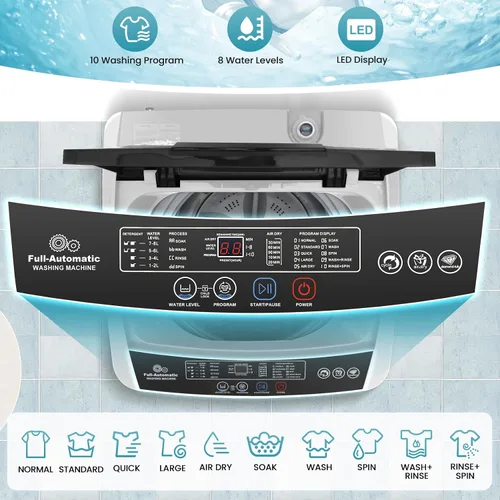 Miniatura 4 de Nictemaw Lavadora portátil de 20 libras, 2.8 pies cúbicos con 10 programas de lavado, pantalla LED y bomba de drenaje, lavadora de ropa compacta