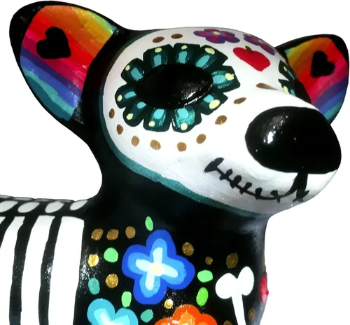 Miniatura 7 de Dia de Muertos. Perro de Catrina. Artesanía Mexicana. Monumento a las mascotas, recuerdo. Figura de cerámica para la decoración del Día de Muertos