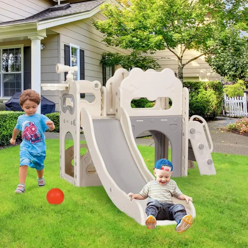 Miniatura 8 de MAMIZO Tobogán grande 8 en 1 para niños pequeños, tobogán en forma de L con pendiente larga, juego de escalador para bebés con escalones cerrados