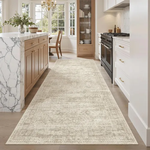 Miniatura 92 de Alfombra de pasillo Soalmost 2'6" x 10' lavable, alfombra antideslizante para cocina, baño, lavandería, alfombras vintage ultra delgadas para Beige