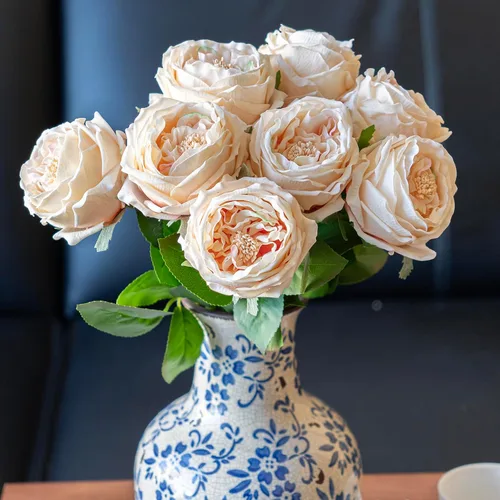Miniatura 6 de DUYONE Fake Flowers for Decoration Home Decor Soft Touch Artificial Flowers Austin Rose Peony Latex Fake Flower Living Room Decoration Vivid Pink