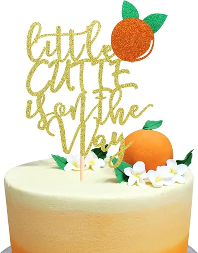 Miniatura 8 de Decoración de pastel Little Cutie con purpurina dorada y naranja para decoración de tartas con temática cítrica, baby shower, cumpleaños, pasteles