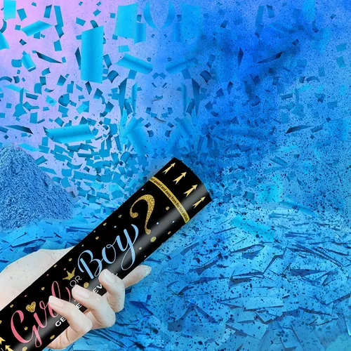 Miniatura 4 de Cañones de polvo de confeti para revelación de género, biodegradables, poppers de revelación de género azul para niño y rosa para niña - Bomba