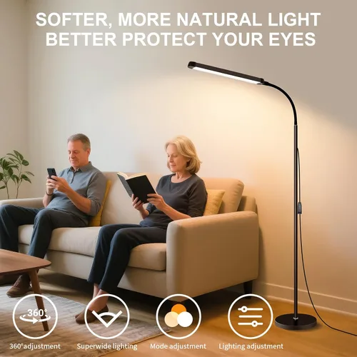 Miniatura 7 de Moderna lámpara de pie LED para leer en negro, brillante luz de pie regulable de 12 W con cuello de ganso ajustable, 3 temperaturas