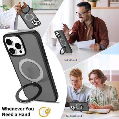 Miniatura 6 de Funda con soporte ultra magnético para iPhone 15 Pro [protección militar contra caídas] [compatible con MagSafe] a prueba de golpes, translúcida