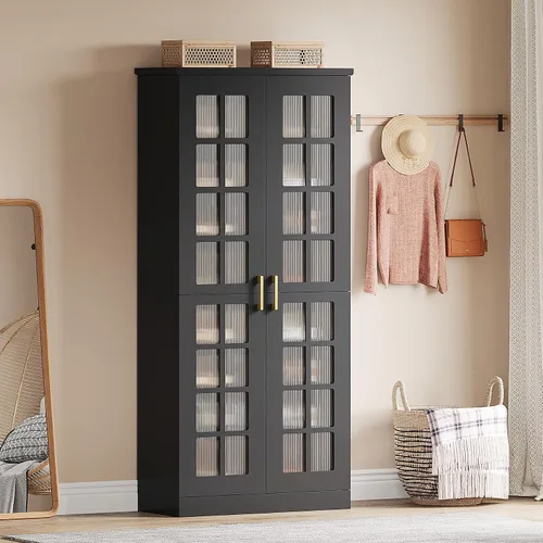 Miniatura 8 de Tribesigns Zapatero alto con puertas, almacenamiento de zapatos de 8 niveles con estantes ajustables, moderno organizador de zapatos para entrada