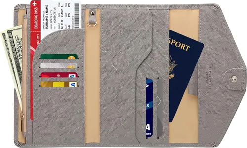Miniatura 139 de Zoppen - Billetera de viaje con bloqueo RFID multiusos (Ver.4) Portatarjetas de pasaporte y vacunas, organizador de documentos de tres pliegues