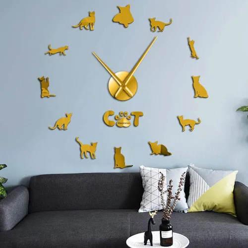Miniatura 11 de The Geeky Days Gato doméstico de pelo corto gatos abisinios sin marco, reloj de pared de bricolaje grande mudo pegatinas de pared Etiopía gato sala