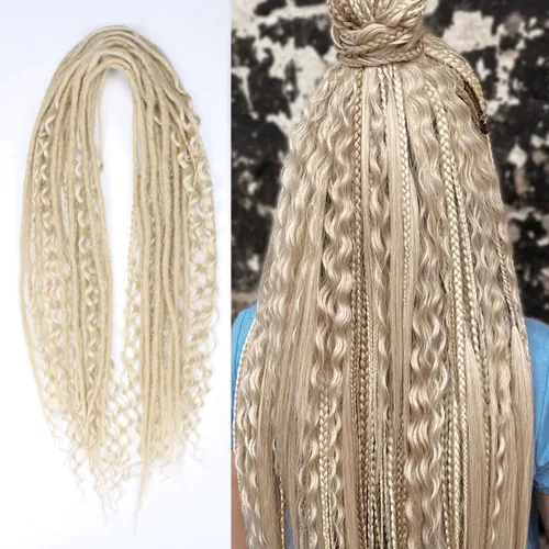 Miniatura 21 de Kraler Extensiones de Rastas Azules de Doble Extremo de 18 Pulgadas, 20 Hebras Sintéticas DE Extensiones de Rastas Hechas a Mano, Estilo de Rastas