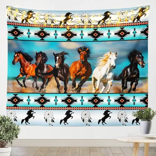 Miniatura 17 de Tapiz de vaca de las tierras altas, tapices aztecas nativos del suroeste, animales de granja, arte exótico nórdico, atrapasueños, arte de pared