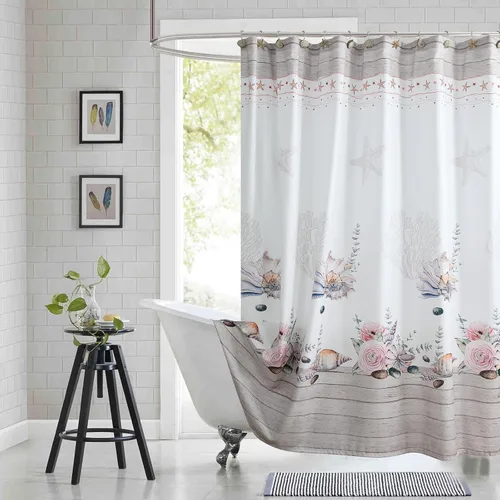 Miniatura 10 de Cortina de ducha náutica, cortina de ducha azul marino y blanca para cubículo de 54 x 72, cortinas de ducha de tela con estampado de ancla y velero