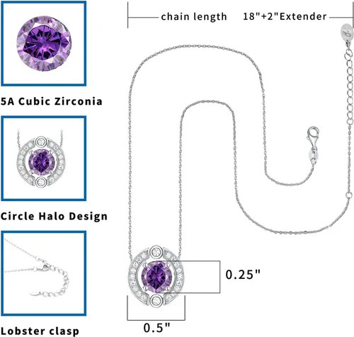 Miniatura 4 de Collar con halo de piedra natal para mujer, plata de ley, chapado en platino, piedras preciosas brillantes, corte redondo, colgante solitario