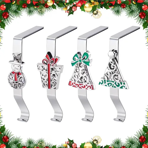 Soportes para Calcetines de Navidad para Repisas de Chimenea, Juego de 4, Colgadores Coloridos para Calcetines para Chimeneas, Paquete de 4 Ganchos
