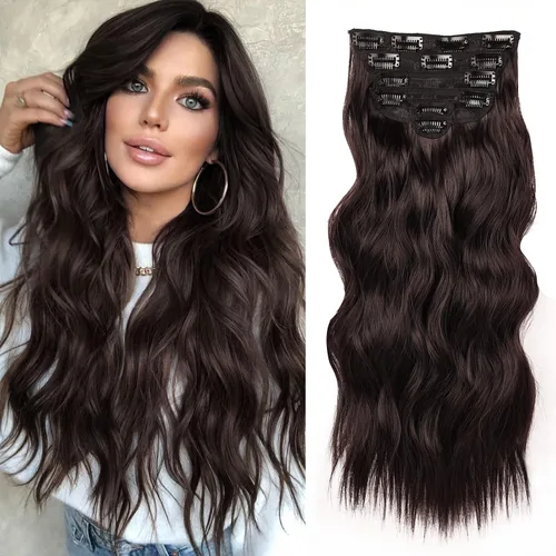 Miniatura 38 de NAYOO Extensiones de cabello con clip, de 20 pulgadas, largo, ondulado, rizado, rubio ceniza, extensiones de cabello sintético de cabeza completa