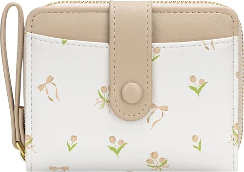 Miniatura 16 de BIAOTIE - Cartera para mujer con flores bonitas, con bloqueo RFID, tarjetero para tarjetas de crédito, monedero pequeño de dos pliegues