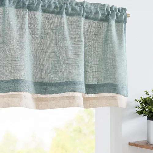 Miniatura 19 de jinchan Cortinas de cenefa para ventanas de 16 pulgadas, coloridos mini pompones, cenefa de cocina de granja, cenefa de gasa semitransparente