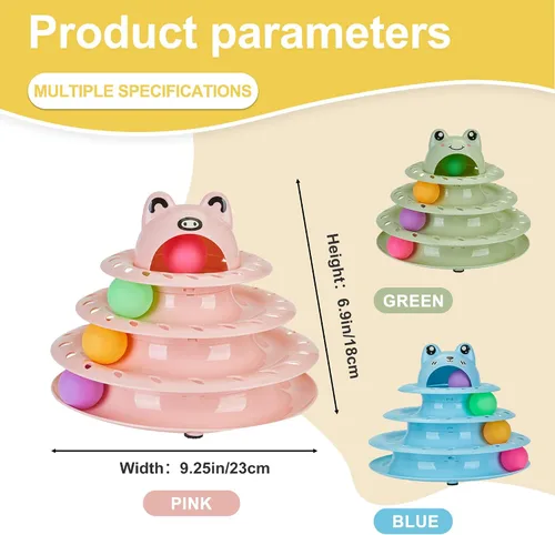 Miniatura 3 de Gefryco Cat Toys - Pista de rodillos de 4 niveles, juguete de torre giratoria para gatos con pelotas de persecución coloridas, juguetes interactivos