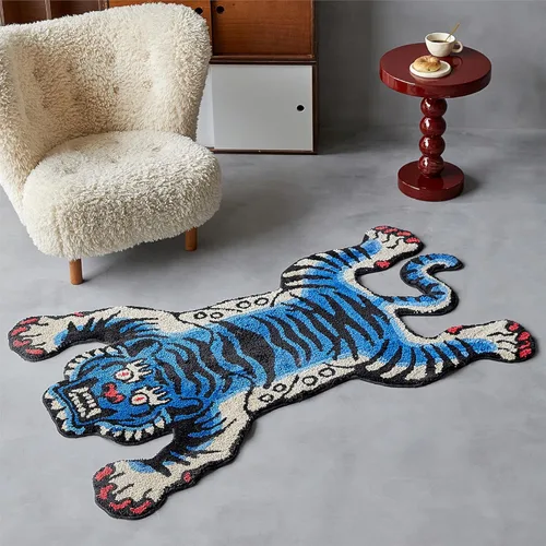 Alfombra de área de tigre tibetano de 5 x 3.3 pies con mechones de pelo alto XLarge para interiores lavable a máquina con respaldo antideslizante