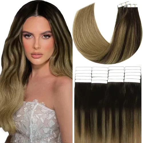 Miniatura 8 de Anrosa Extensiones de cabello humano real de 20 pulgadas, extensiones de cabello humano lacio de doble cara, color negro azabache, 1.76 oz, 20