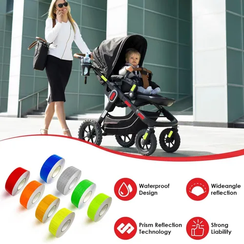Miniatura 2 de 8 rollos de cinta reflectante de alta visibilidad de 8 colores, calcomanías de seguridad autoadhesivas impermeables para visibilidad nocturna al