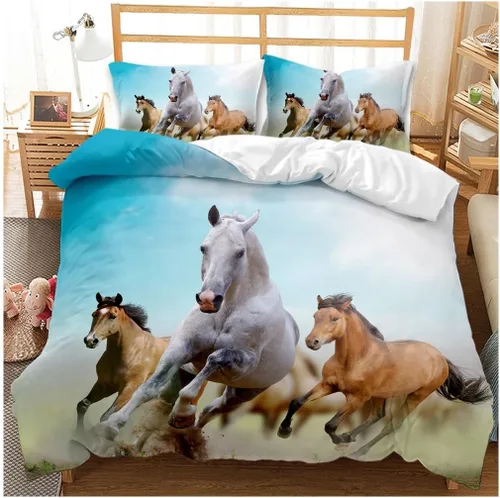 Miniatura 3 de Juego de ropa de cama 3D de caballo tamaño Queen, funda de edredón de cama/fundas de edredón, ropa de cama, fundas de almohada, textiles
