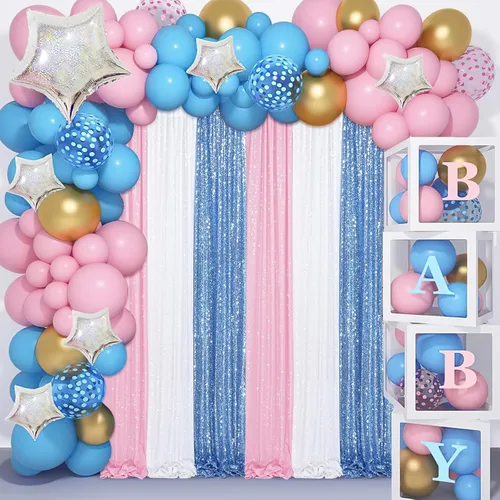 Miniatura 5 de Cortinas de fondo de lentejuelas con purpurina azul bebé, 2 piezas de 2 x 8 pies, telón de fondo de fiesta de baby shower para niños, hermosas